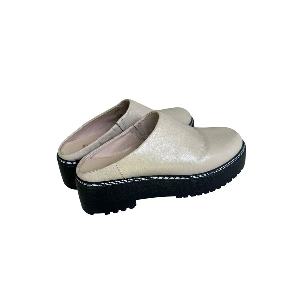 Matisse Lena Chunky Mule Leather Platform Shoes Clogs 6.5 Beige Black